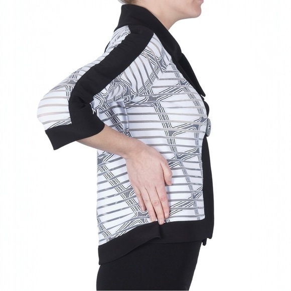 Joseph Ribkoff White Black Blazer Jacket 3/4 Sleeve US Size 6 Style 172897 - Picture 3 of 11